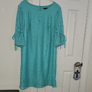 R&K Turquoise Long Sleeve Lace Dress/not new in good condition